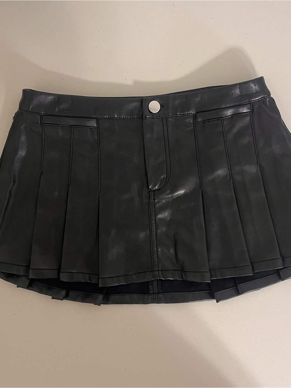 silence + noise Black Faux Leather Pleated Mini Skirt